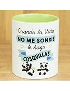 `CUANDO LA VIDA NO ME SONRIE . LE HAGO COSQUILLAS´ LA MENTE ES MARAVILLOSA TAZA DE CERAMICA