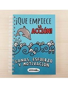 ESLOGAN EN CUADERNO A5 `GANAS . ESFUERZO Y MOTIVACION´!QUE COMIENCE LA ACCION ¡´