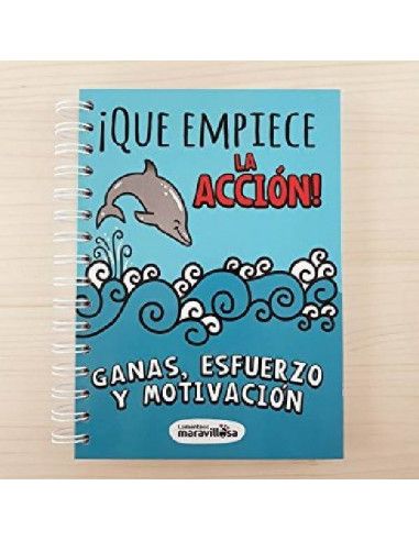 ESLOGAN EN CUADERNO A5 `GANAS . ESFUERZO Y MOTIVACION´!QUE COMIENCE LA ACCION ¡´