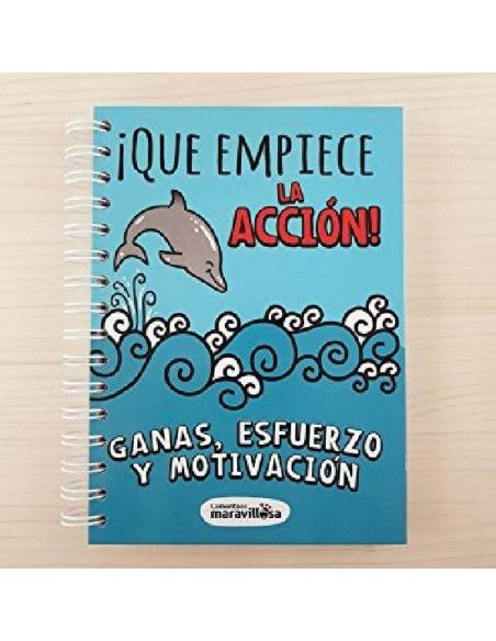 ESLOGAN EN CUADERNO A5 `GANAS . ESFUERZO Y MOTIVACION´!QUE COMIENCE LA ACCION ¡´