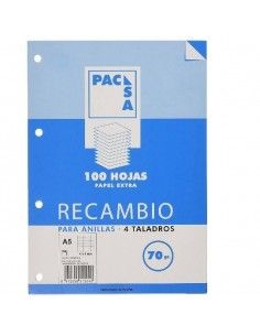 RECAMBIO DE HOJAS A5 CON 4 TALADROS Y RAYADO HORIZONTAL DE 8 MM