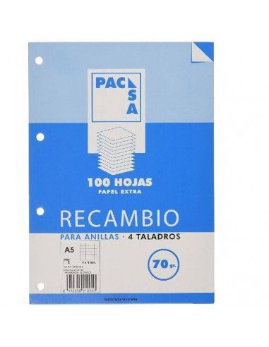 RECAMBIO DE HOJAS A5 CON 4 TALADROS Y RAYADO HORIZONTAL DE 8 MM