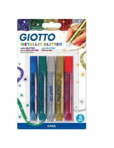 COLA EN GLITTER 10.5 ML BLISTER DE 5 UNIDADES ACABADO METÁLICO GIOTTO