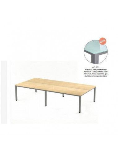 MESA DOBLE EXECUTIVE DE ROCADA 163X320 CM COLOR ALUMINIO / CRISTAL BLANCO