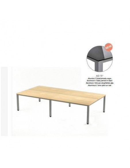 MESA DOBLE EXECUTIVE DE ROCADA 163X320 CM COLOR ALUMINIO / CRISTAL NEGRO