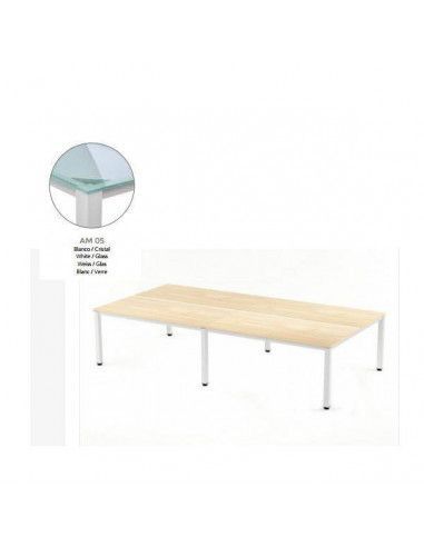 MESA DOBLE EXECUTIVE DE ROCADA 163X320 CM COLOR BLANCO / CRISTAL