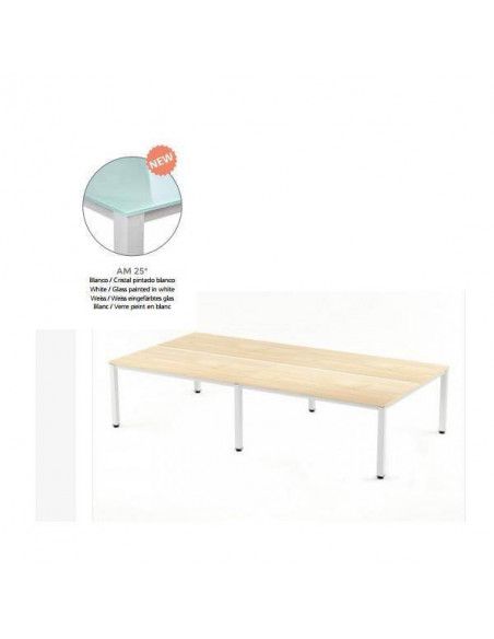 MESA DOBLE EXECUTIVE DE ROCADA 163X320 CM COLOR BLANCO / CRISTAL BLANCO