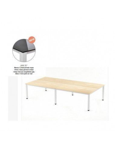 MESA DOBLE EXECUTIVE DE ROCADA 163X320 CM COLOR BLANCO / CRISTAL NEGRO