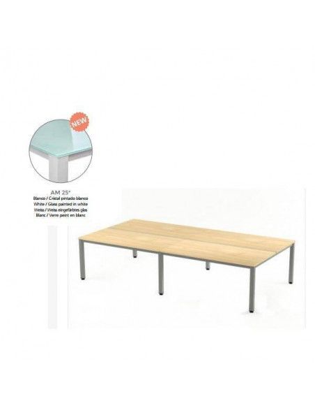 MESA EXECUTIVE DOBLE DE ROCADA 320x163 CM COLOR BLANCO / CRISTAL BLANCO