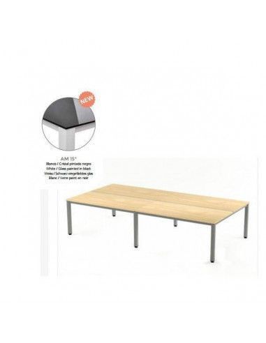 MESA EXECUTIVE DOBLE DE ROCADA 320x163 CM COLOR BLANCO / CRISTAL NEGRO