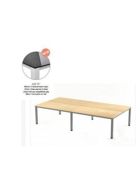 MESA EXECUTIVE DOBLE DE ROCADA 320x163 CM COLOR BLANCO / CRISTAL NEGRO