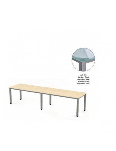 MESA EXECUTIVE DOBLE DE ROCADA 320x80 CM COLOR ALUMINIO / CRISTAL