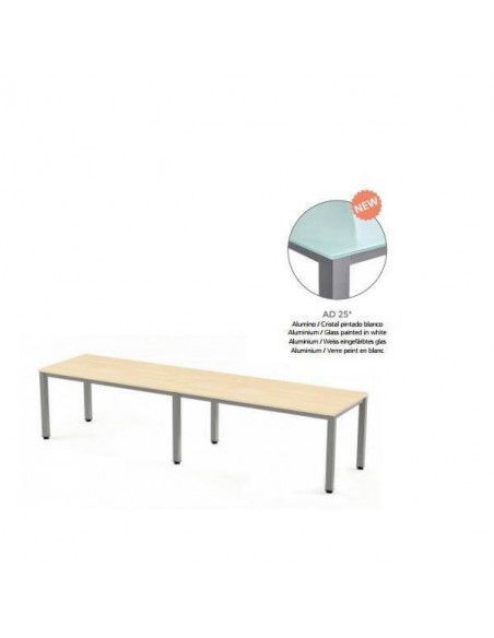 MESA EXECUTIVE DOBLE DE ROCADA 320x80 CM COLOR ALUMINIO / CRISTAL BLANCO