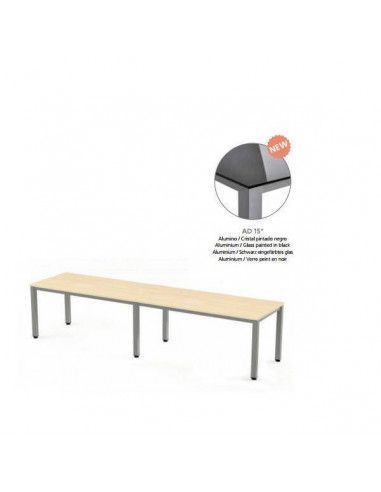 MESA EXECUTIVE DOBLE DE ROCADA 320x80 CM COLOR ALUMINIO / CRISTAL NEGRO