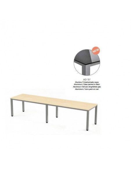 MESA EXECUTIVE DOBLE DE ROCADA 320x80 CM COLOR ALUMINIO / CRISTAL NEGRO