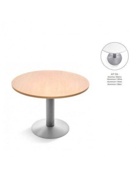 MESA DE ROCADA MODELO MEETING REDONDA120 CM DE DIÁMETRO COLOR ALUMINIO / BLANCO