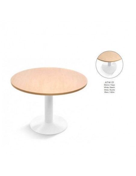 MESA DE ROCADA MODELO MEETING REDONDA120 CM DE DIÁMETRO COLOR BLANCO / HAYA
