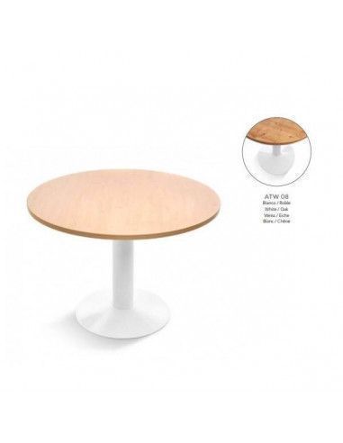 MESA DE ROCADA MODELO MEETING REDONDA120 CM DE DIÁMETRO COLOR BLANCO / ROBLE