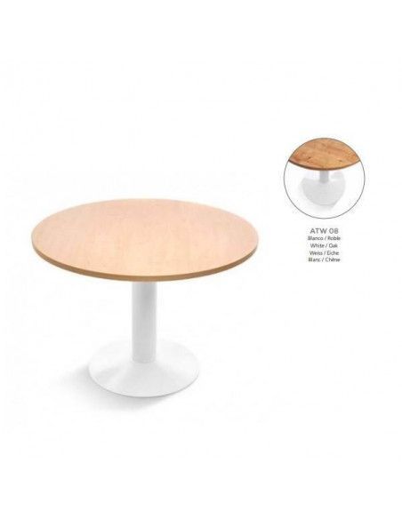 MESA DE ROCADA MODELO MEETING REDONDA120 CM DE DIÁMETRO COLOR BLANCO / ROBLE