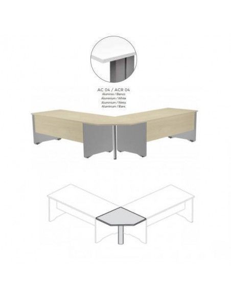 MESA DE ROCADA EN ÁNGULO DE 90º  80X80 CM PARA WORK/METAL COLOR BLANCO