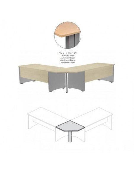 MESA DE ROCADA EN ÁNGULO DE 90º  80X80 CM PARA WORK/METAL COLOR HAYA