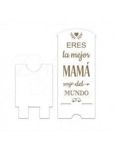 SOPORTE PARA MOVIL DE MADERA CON FRASE "ERES LA MEJOR MAMA DEL MUNDO" 8.7X20CM