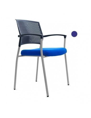 SILLA CONFIDENTE DE ROCADA CON RESPALDO PLASTICO NEGRO Y ASIENTO TAPIZADO EN COLOR AZUL