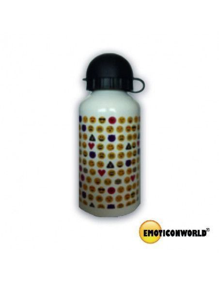 BOTELLA DE ALUMINIO BLANCA CON DIBUJOS DE EMOTICONOS