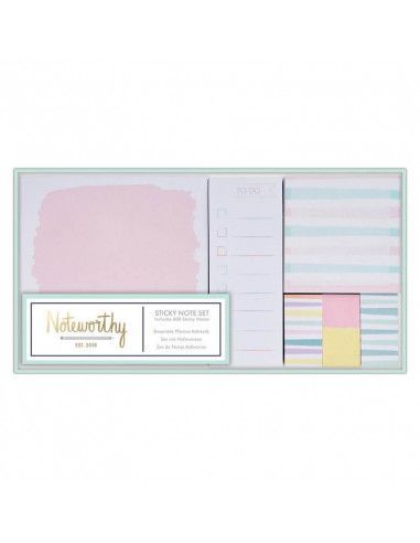 SET DE NOTAS ADHESIVAS DE DOCRAFTS CON UN DISEÑO A RAYAS CON COLORES PASTEL DE DISTINTOS TAMAÑOS