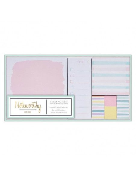 SET DE NOTAS ADHESIVAS DE DOCRAFTS CON UN DISEÑO A RAYAS CON COLORES PASTEL DE DISTINTOS TAMAÑOS