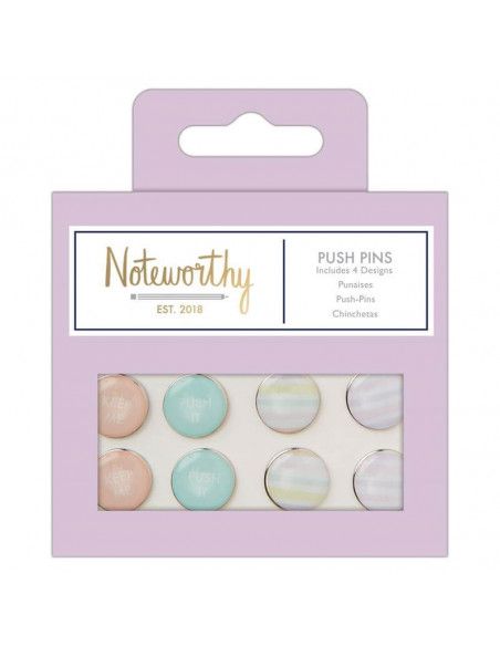 PUSH PINS PACK DE 8 ALFILERES CON DISEÑOS PASTEL HUES DE DOCRAFTS PARA TABLONES DE ANUNCIOS