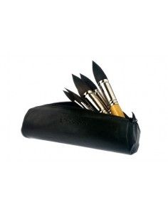 ESTUCHE TUBULAR REALIZADO EN PIEL DE COLOR NEGRA PARA PINCELES DE CERAMICA/COSMETICA