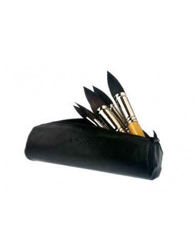 ESTUCHE TUBULAR REALIZADO EN PIEL DE COLOR NEGRA PARA PINCELES DE CERAMICA/COSMETICA