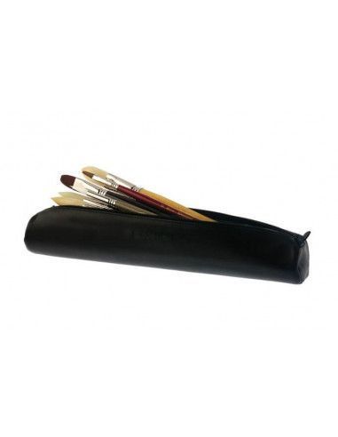 ESTUCHE TUBULAR REALIZADO EN PIEL DE COLOR NEGRA PARA PINCELES DE OLEO