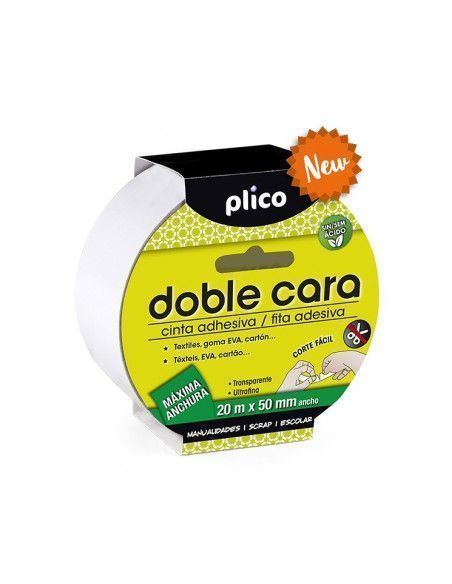 DOBLE CARA CINTA ADHESIVA 50 MM x 20 M.  MAXIMA ANCHURA DE LA MARCA PLICO