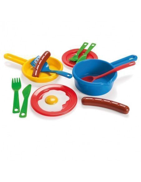 SET DESAYUNO AMERICANO REALIZADO EN PLÁSTICO RESISTENTE DE LA MARCA ANDREU TOYS. CONTIENE 13 PIEZAS