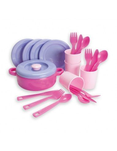 SET DE VAJILLA PARA CENA MODELO PRINCESA REALIZADO EN PLÁSTICO DE LA MARCA ANDREU TOYS 22 PIEZAS