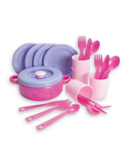 SET DE VAJILLA PARA CENA MODELO PRINCESA REALIZADO EN PLÁSTICO DE LA MARCA ANDREU TOYS 22 PIEZAS