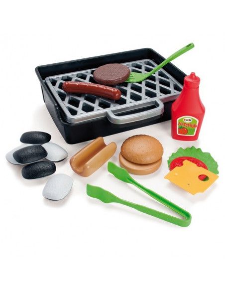 SET DE BARBACOA DE JUGUETE CON HAMBURGUESA Y HOT DOG DE LA MARCA ANDREU TOYS. 19 PIEZAS.