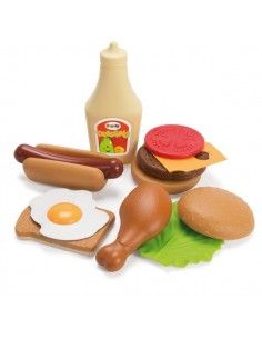 JUEGO DE COMIDA VARIADA REALIZADO EN PLASTICO RESISTENTE DE LA MARCA ANDREU TOYS. 12 PIEZAS.