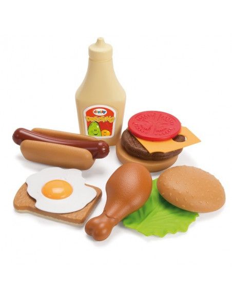JUEGO DE COMIDA VARIADA REALIZADO EN PLASTICO RESISTENTE DE LA MARCA ANDREU TOYS. 12 PIEZAS.