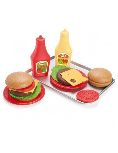 SET DE HAMBURGUESA CON SALSAS REALIZADO EN PLASTICO RESISTENTE DE LA MARCA ANDREU TOYS