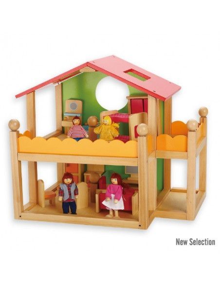 CASA DE MUÑECAS DE 2 PLANTAS FABRICADA EN MADERA DE LA MARCA ANDREU TOYS CON 47X35 CM