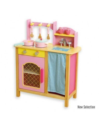 COCINA DE JUGUETE COMPLETA REALIZADA EN MADERA DE LA MARCA ANDREU TOYS. TAMAÑO 54X24 CM