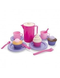 JUEGO DE CAFÉ CON CUPCAKES PARA DOS PERSONAS REALIZADO EN PLÁSTICO COMPUESTO DE 20 PIEZAS.