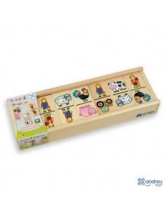 DOMINÓ DE MADERA DE LA MARCA ANDREU TOYS CON IMAGENES DIVERTIDAS DE ANIMALES. 28 PIEZAS