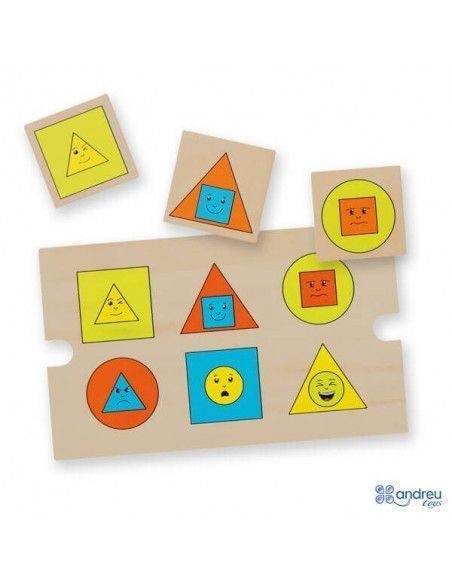 JUEGO DE PIEZAS GEOMÉTRICAS REALIZADO EN MADERA DE LA MARCA ANDREU TOYS. CONTIENE 28 PIEZAS