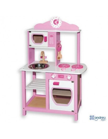 COCINA DE JUGUETE ROSA DE LA MARCA ANDREU TOYS CON UN TAMAÑO DE 60X30X92 CM.