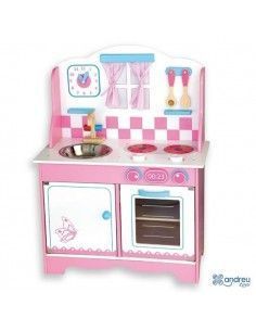COCINA DE JUGUETE EUROPEA DE COLOR ROSA Y BLANCO DE LA MARCA ANDREU TOYS. TAMAÑO DE 60X30 CM