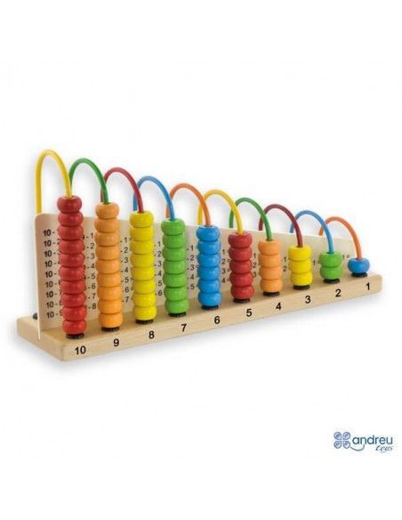 ÁBACO PARA SUMAS Y RESTAS CON DISTINTOS COLORES DE LA MARCA ANDREU TOYS. TAMAÑO DE 29X15 CM